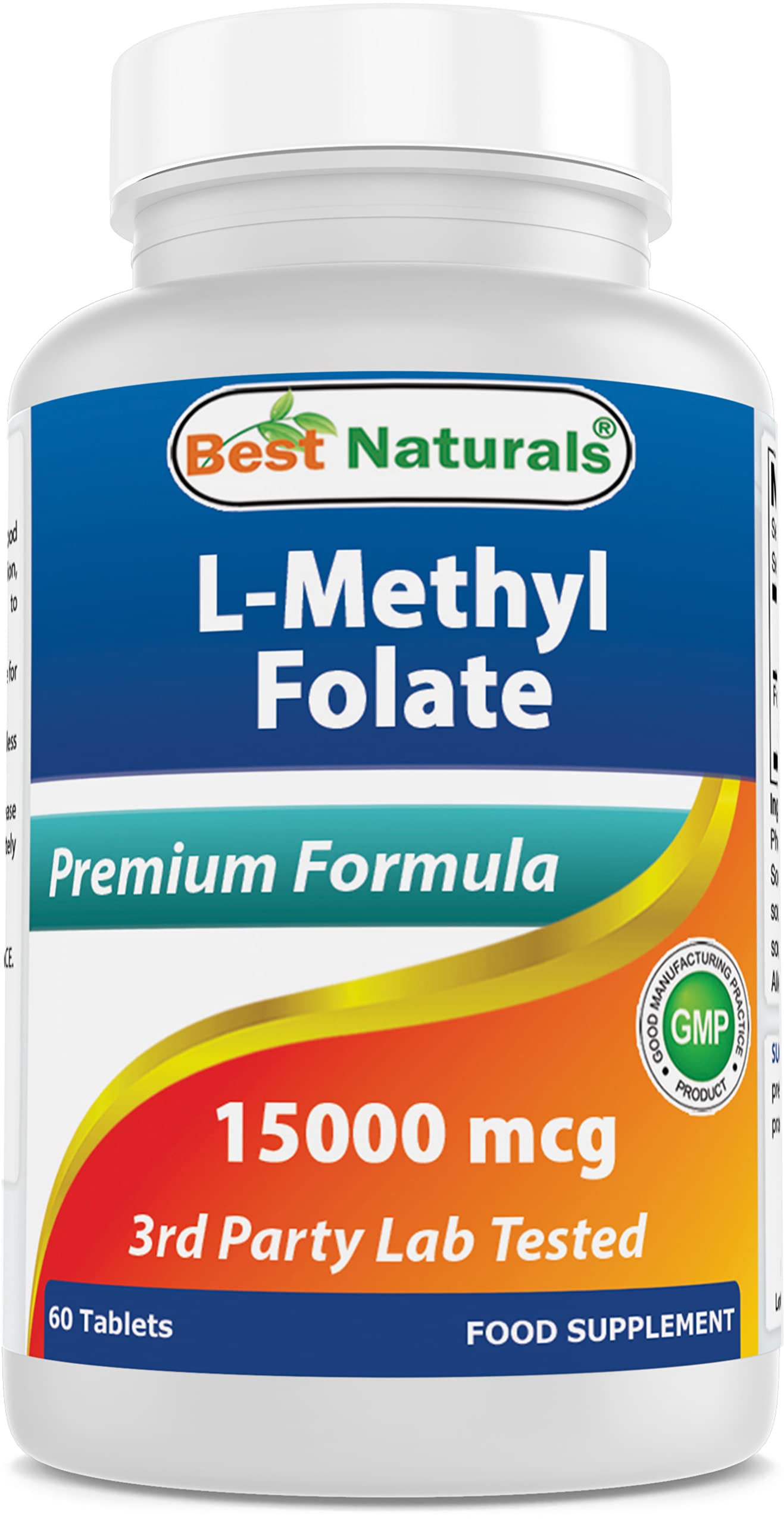 Best Naturals Metil Folato frasco frontal, posible apoyo a la formación celular.
