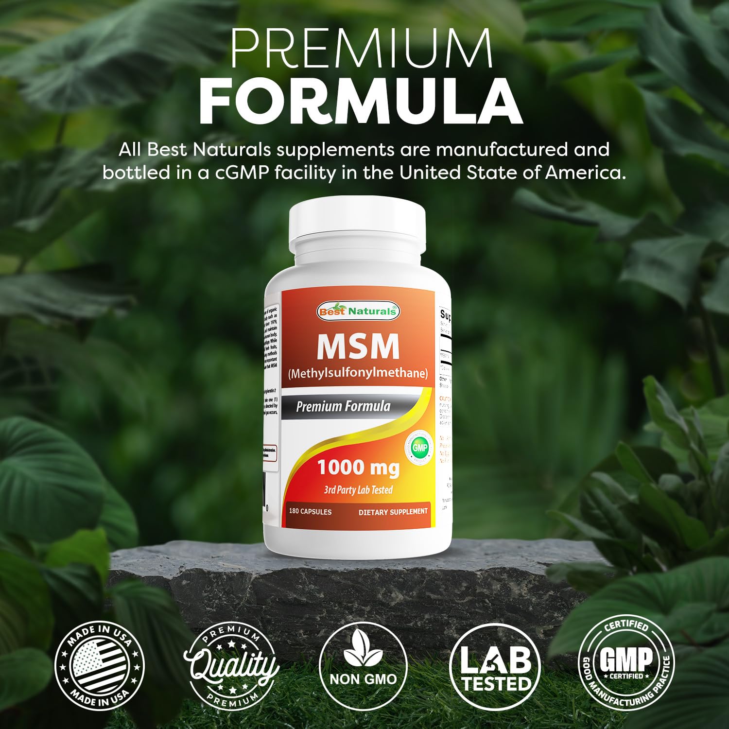 Best Naturals MSM 1000 mg, fabricación en Estados Unidos con normas GMP