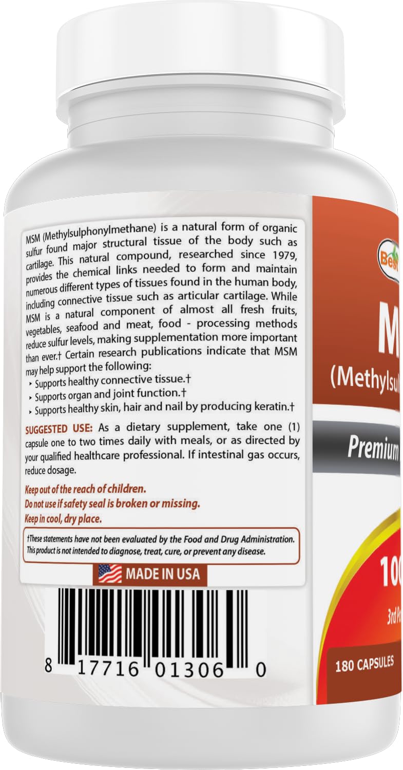 Best Naturals MSM 1000 mg, presentación triple en pack práctico