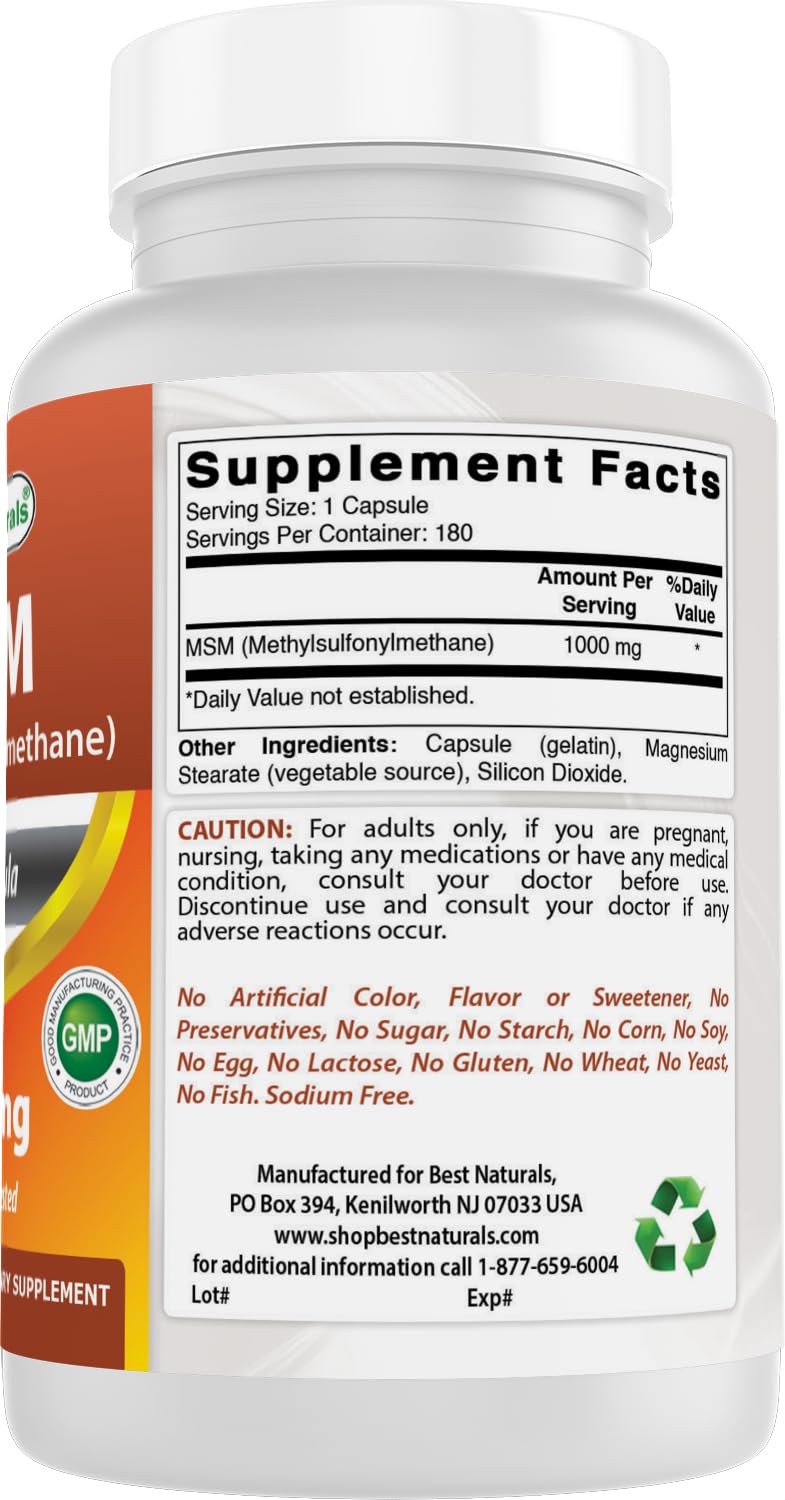 Best Naturals MSM 1000 mg, sello de laboratorio de terceros para verificación