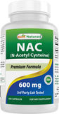 Best Naturals NAC frente de la botella, cápsulas de 600 mg para uso diario
