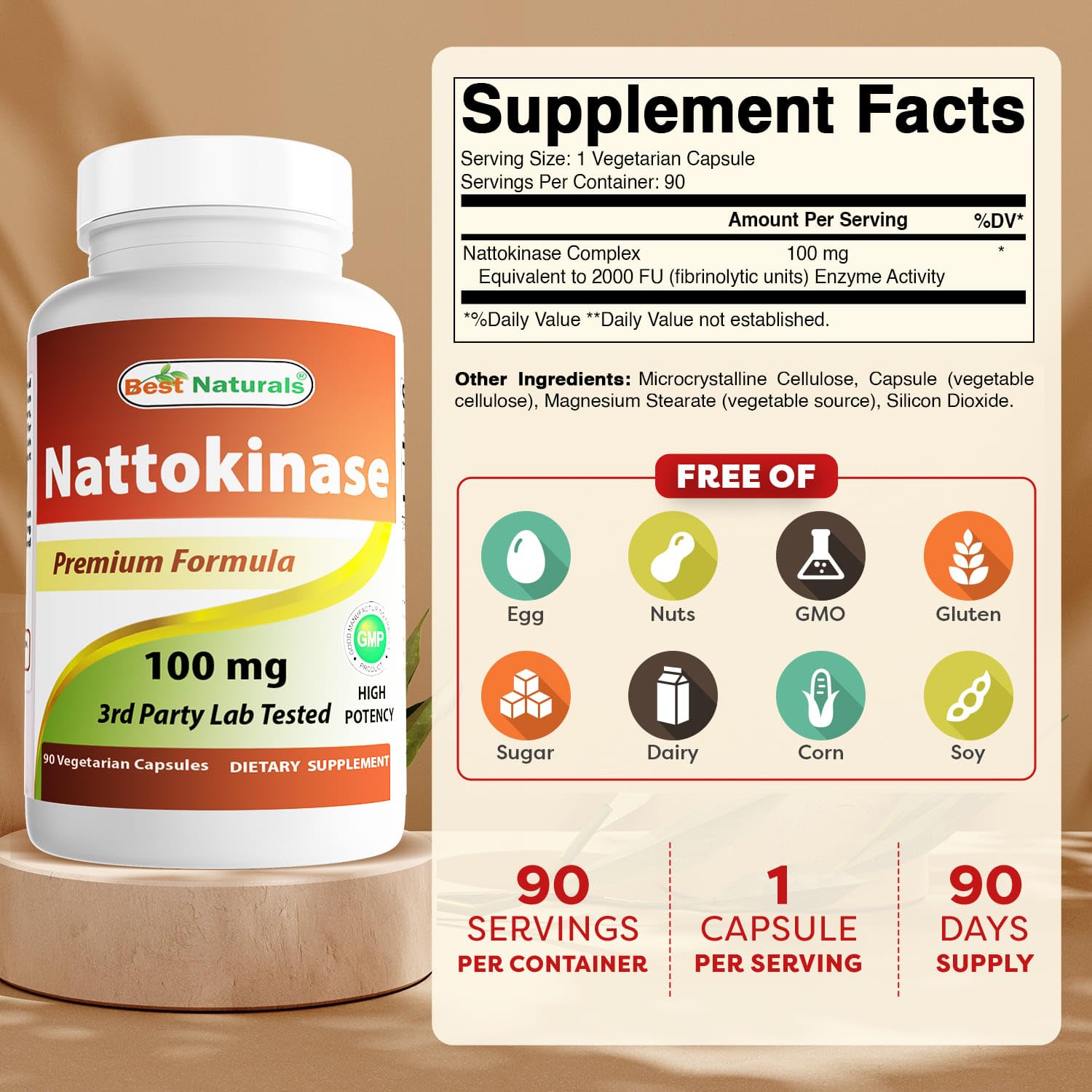 Best Naturals Nattokinasa cápsulas vegetarianas: dosis diaria conveniente.