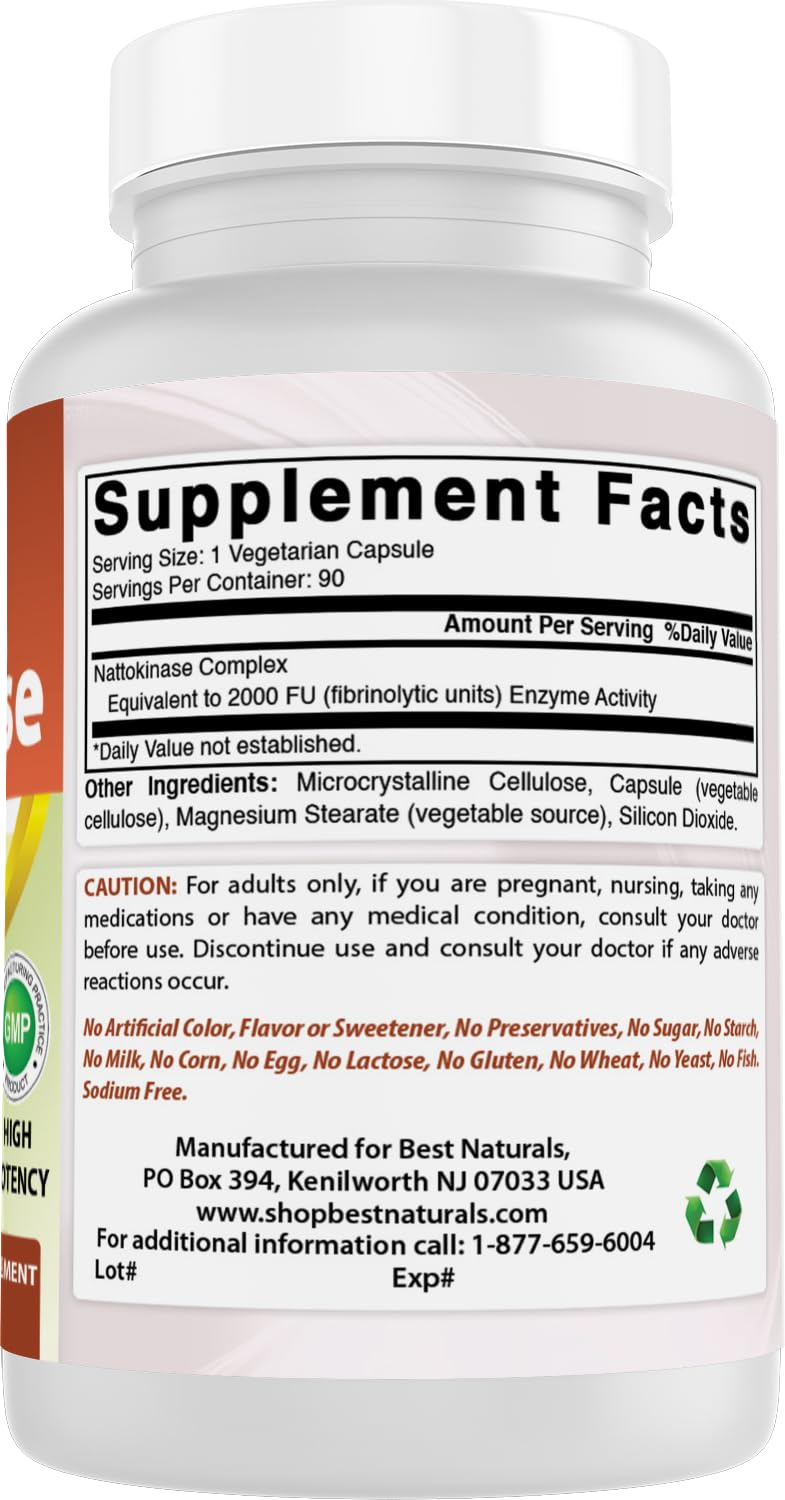 Best Naturals Nattokinasa sin gluten: opción apta para celíacos.