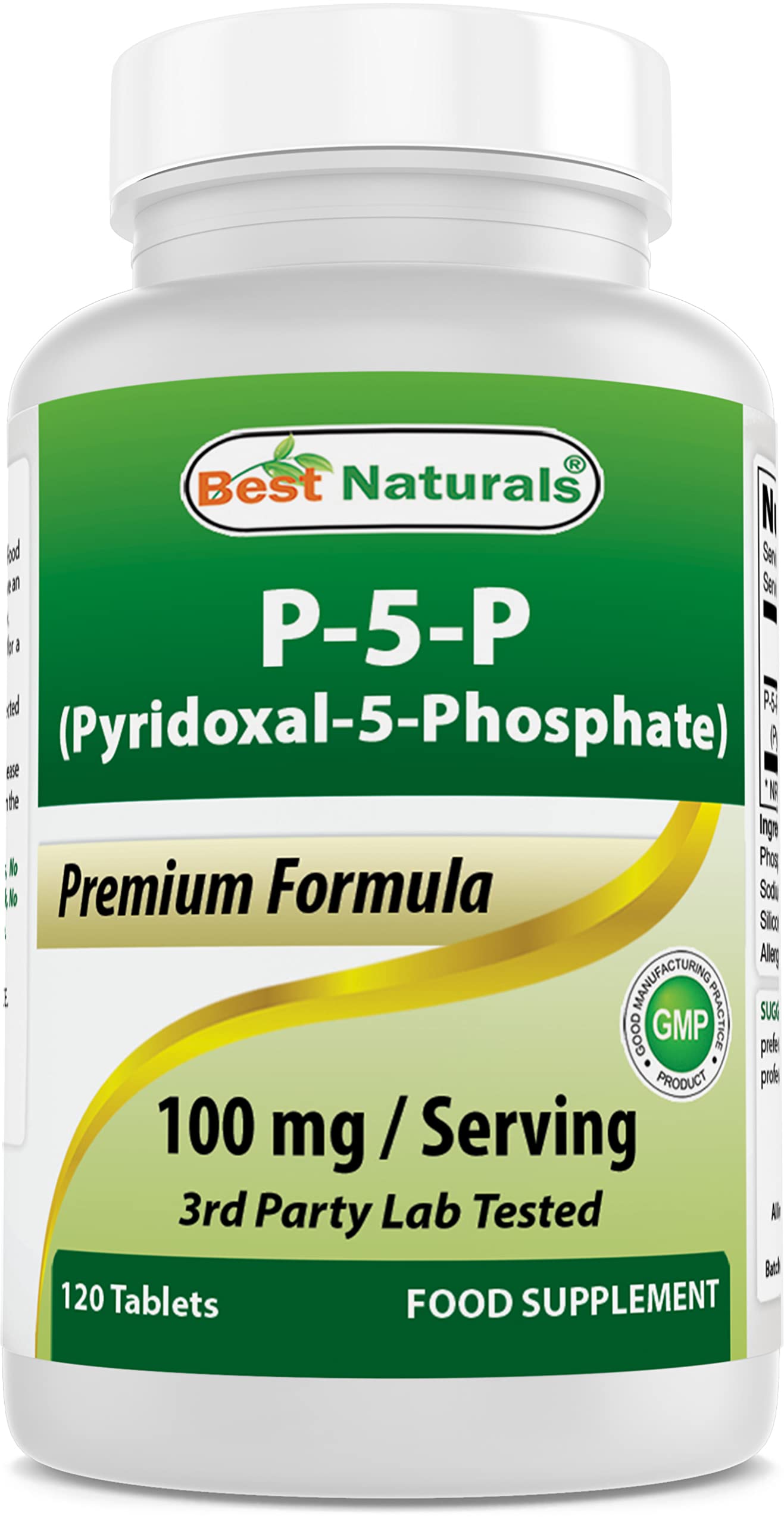 Best Naturals P5P tabletas 100 mg, forma activa para uso diario.