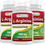 Best Naturals botella triple de arginina 1000 mg, apoya procesos naturales de óxido nítrico.