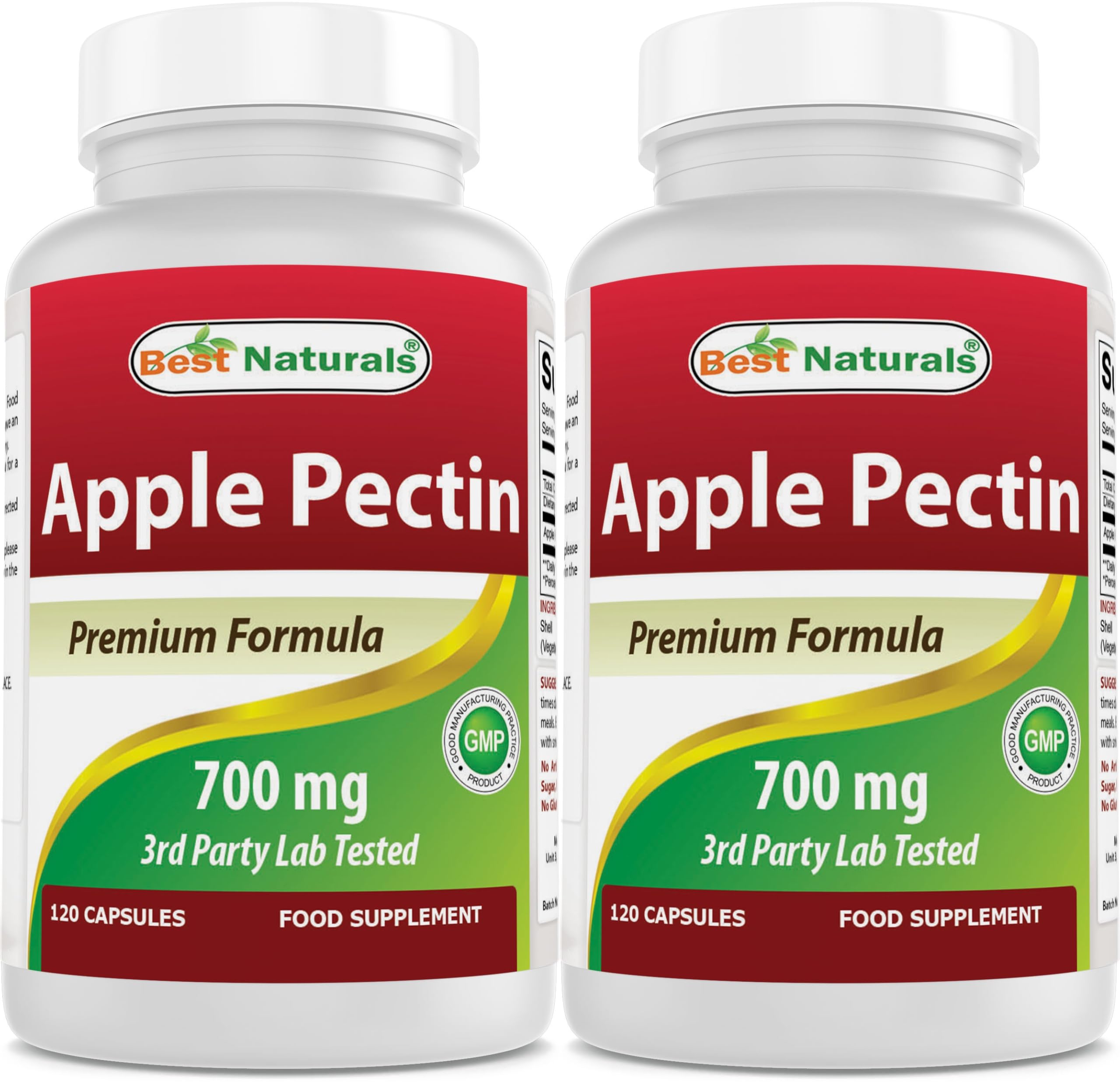 Best Naturals Pectina de Manzana, botella mostrando cápsulas de 700 mg para apoyo intestinal