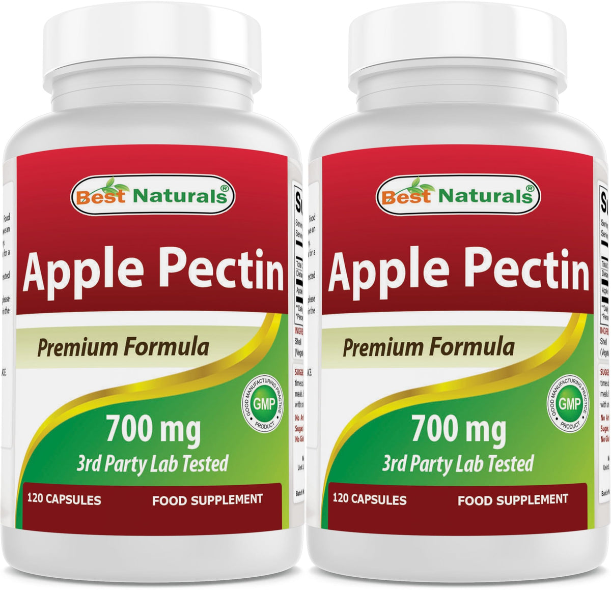Best Naturals Pectina de Manzana, botella mostrando cápsulas de 700 mg para apoyo intestinal