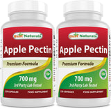 Best Naturals Pectina de Manzana, botella mostrando cápsulas de 700 mg para apoyo intestinal