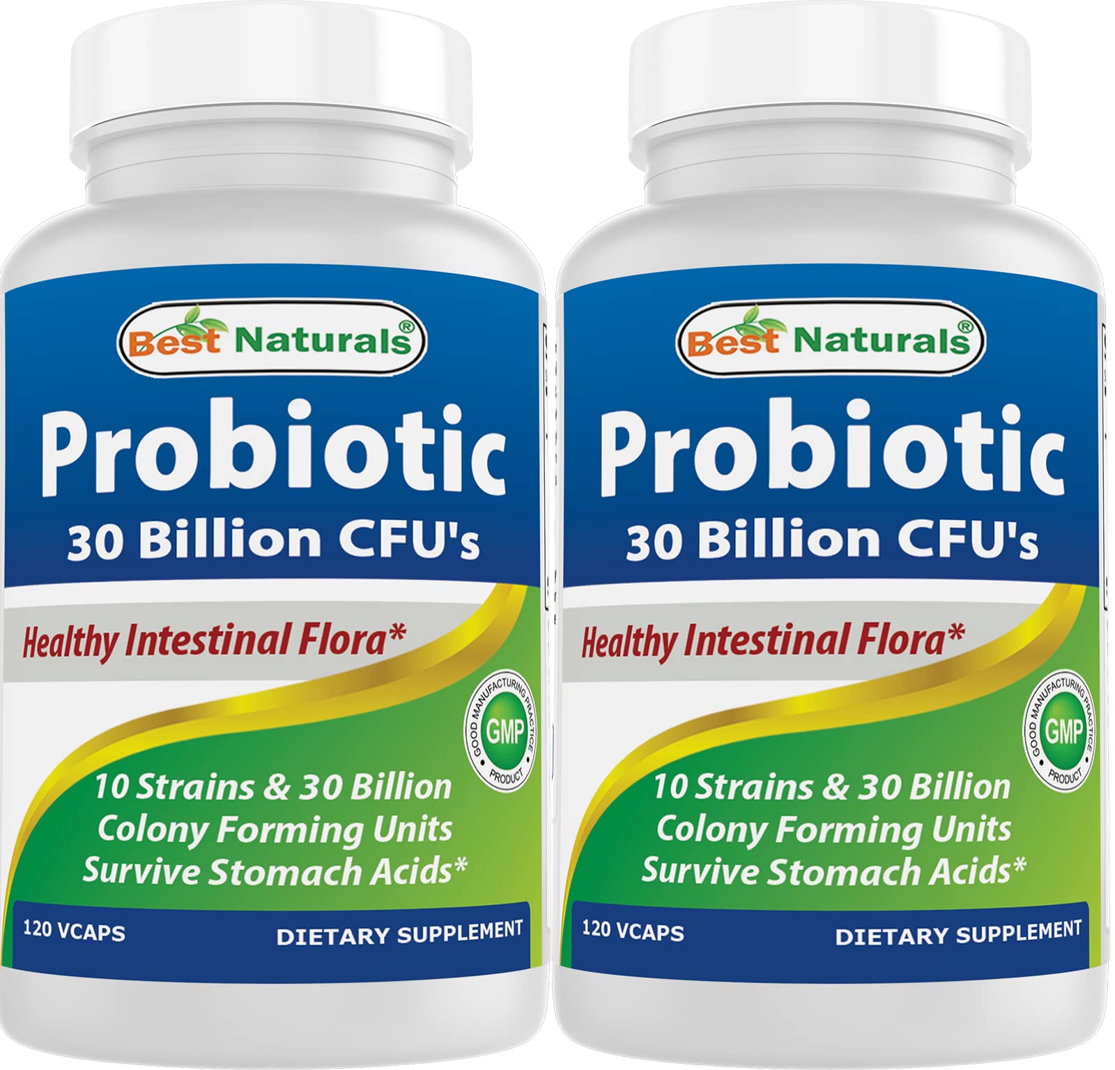 Frasco de Best Naturals Probiotic con cápsulas para apoyo digestivo diario.
