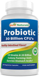 Probiótico Best Naturals: botella de cápsulas con diez cepas para apoyar la flora intestinal.