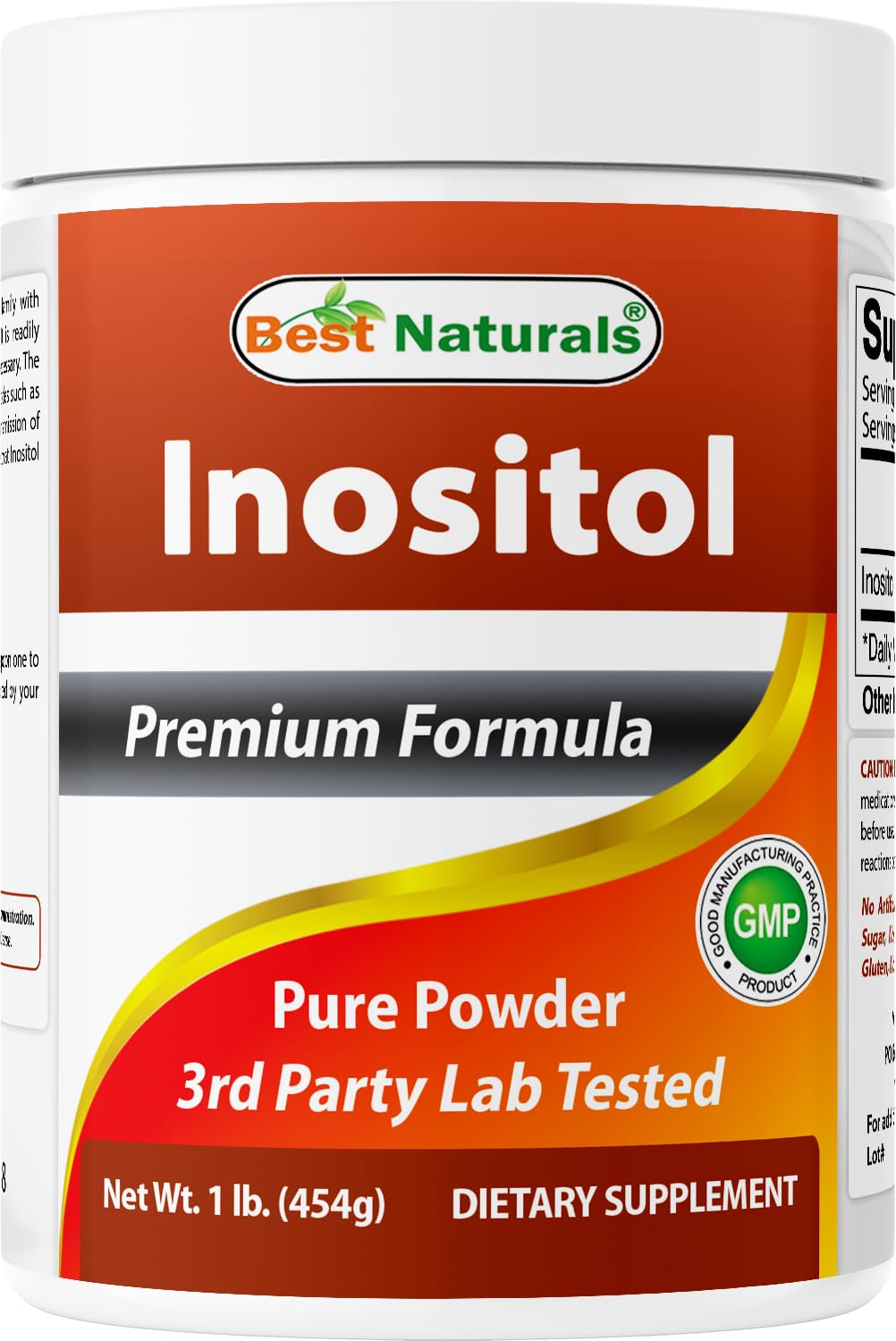 Best Naturals Pure Inositol Powder envase 1lb, práctico para uso diario