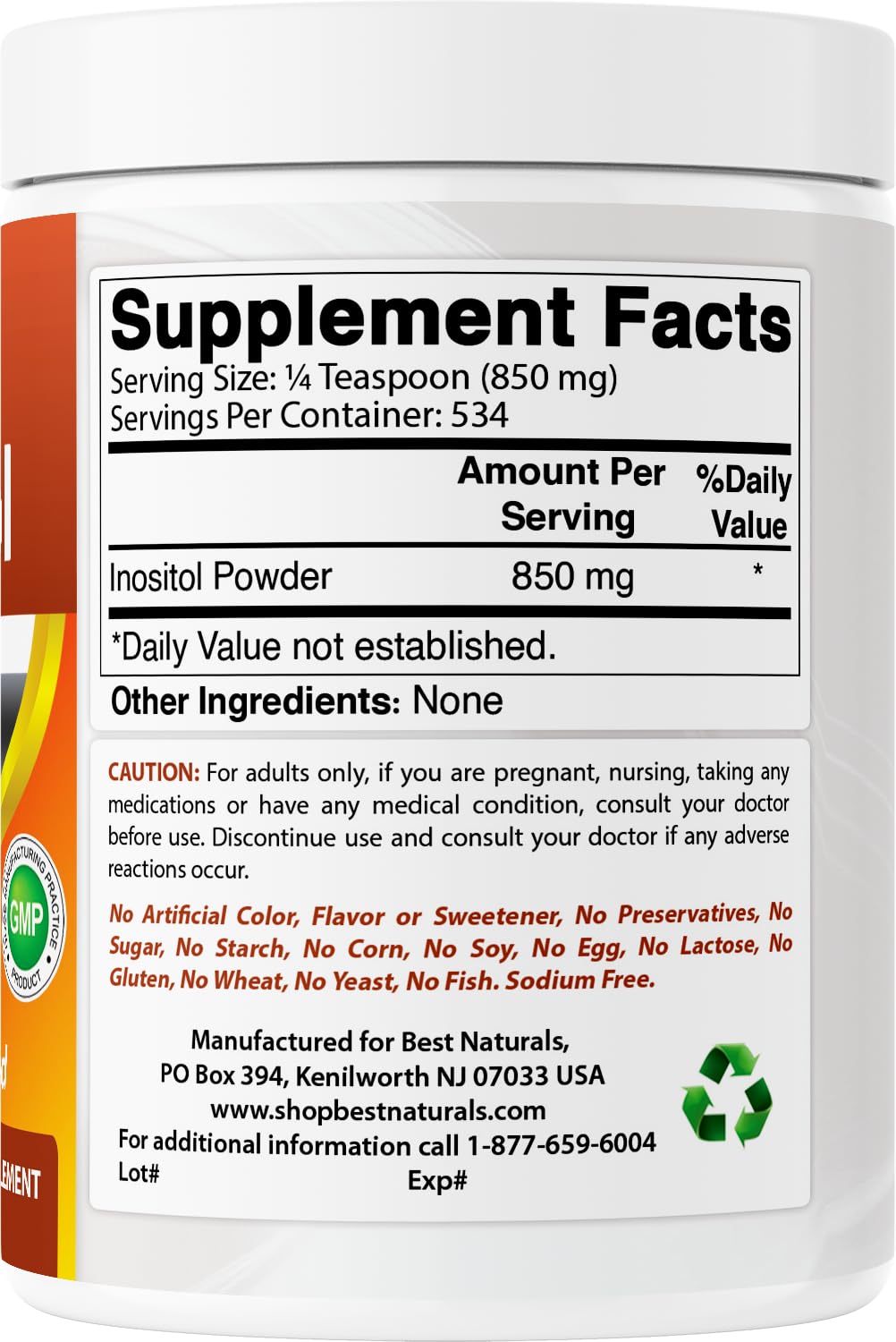 Best Naturals Pure Inositol Powder prueba de laboratorio de terceros