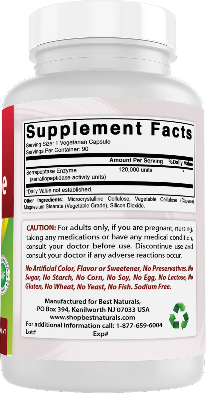 Best Naturals Serrapeptase producido en EE. UU. con certificación GMP