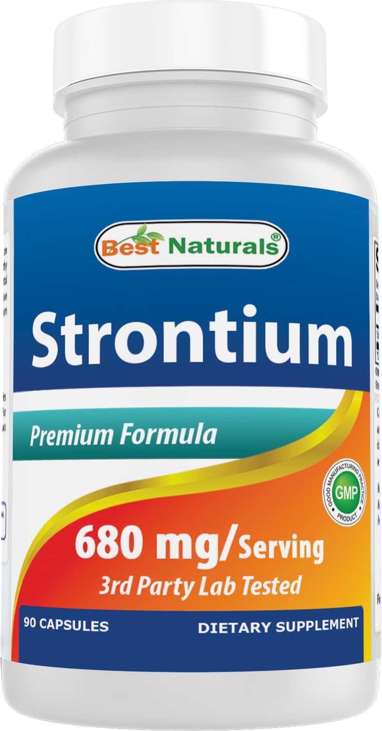 Best Naturals Strontium Bone Formula, frasco: posible apoyo a la salud ósea diaria.