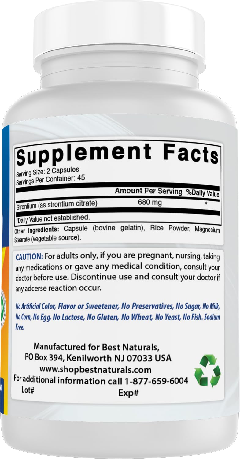 Best Naturals Strontium Bone Formula, empaque: diseño práctico y compacto.