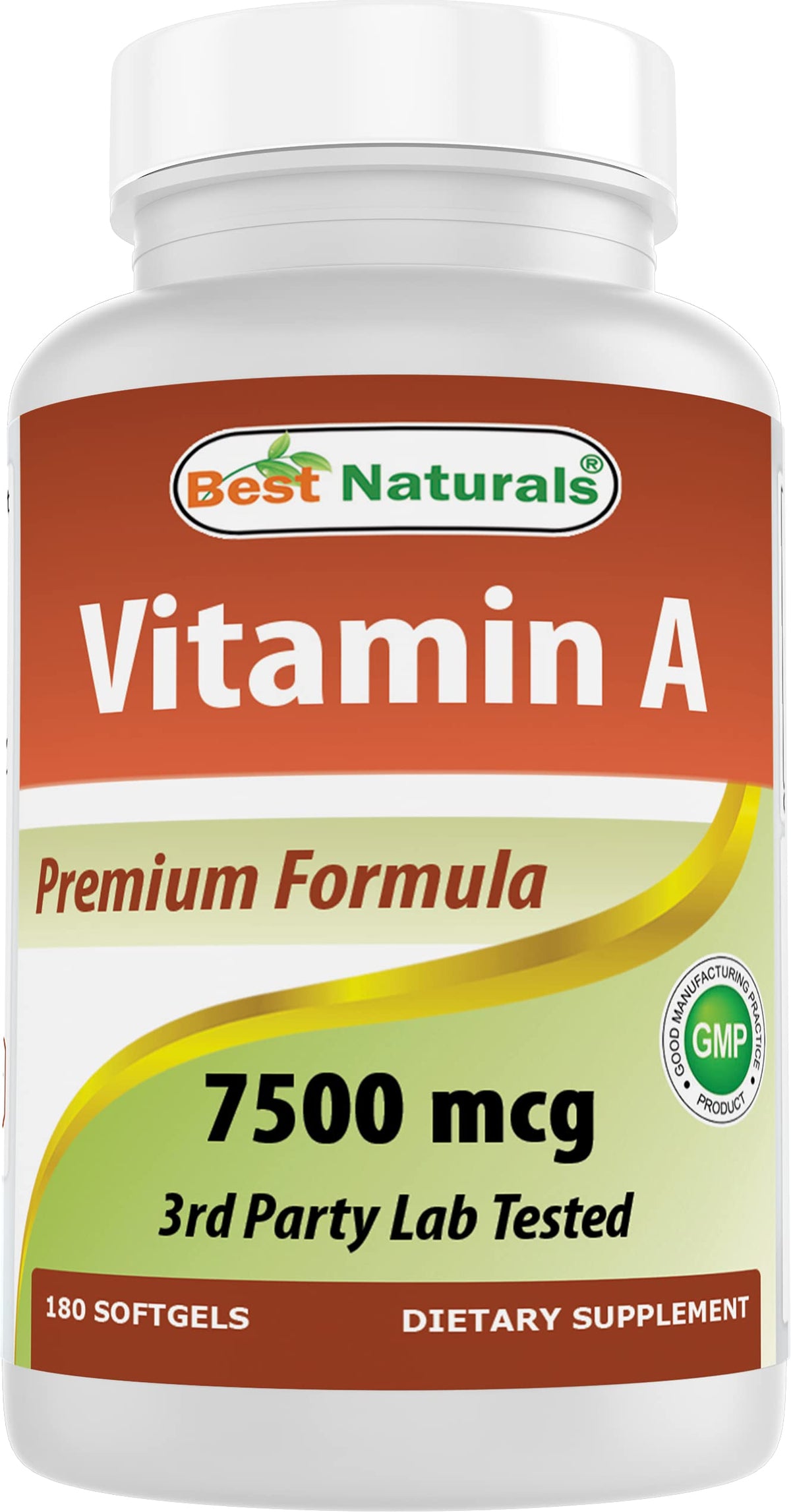Best Naturals Vitamina A 25000 UI en bote con cápsulas, apoyo para la visión diaria.