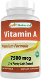 Best Naturals Vitamina A 25000 UI en bote con cápsulas, apoyo para la visión diaria.