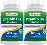 Best Naturals Vitamina B2 Riboflavina 400 mg en botella: energía diaria gracias a cápsulas vegetales