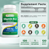 Best Naturals Vitamina B2 Riboflavina 400 mg cápsulas vegetales abiertas para uso rápido