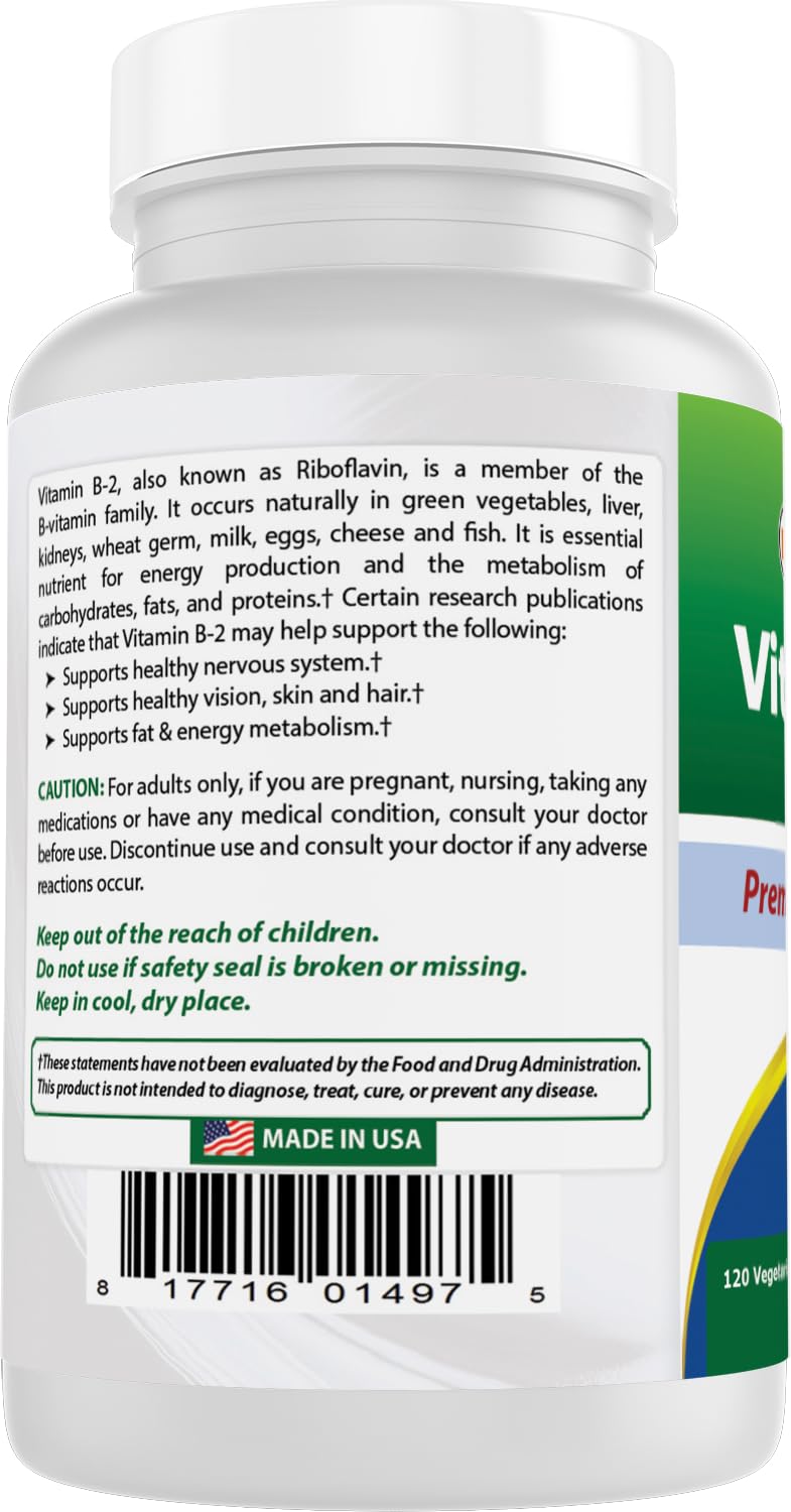 Best Naturals Vitamina B2 Riboflavina 400 mg cápsulas vegetales para uso diario