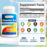 Best Naturals Vitamina B6 50 mg, vista posterior, información de uso y dosis