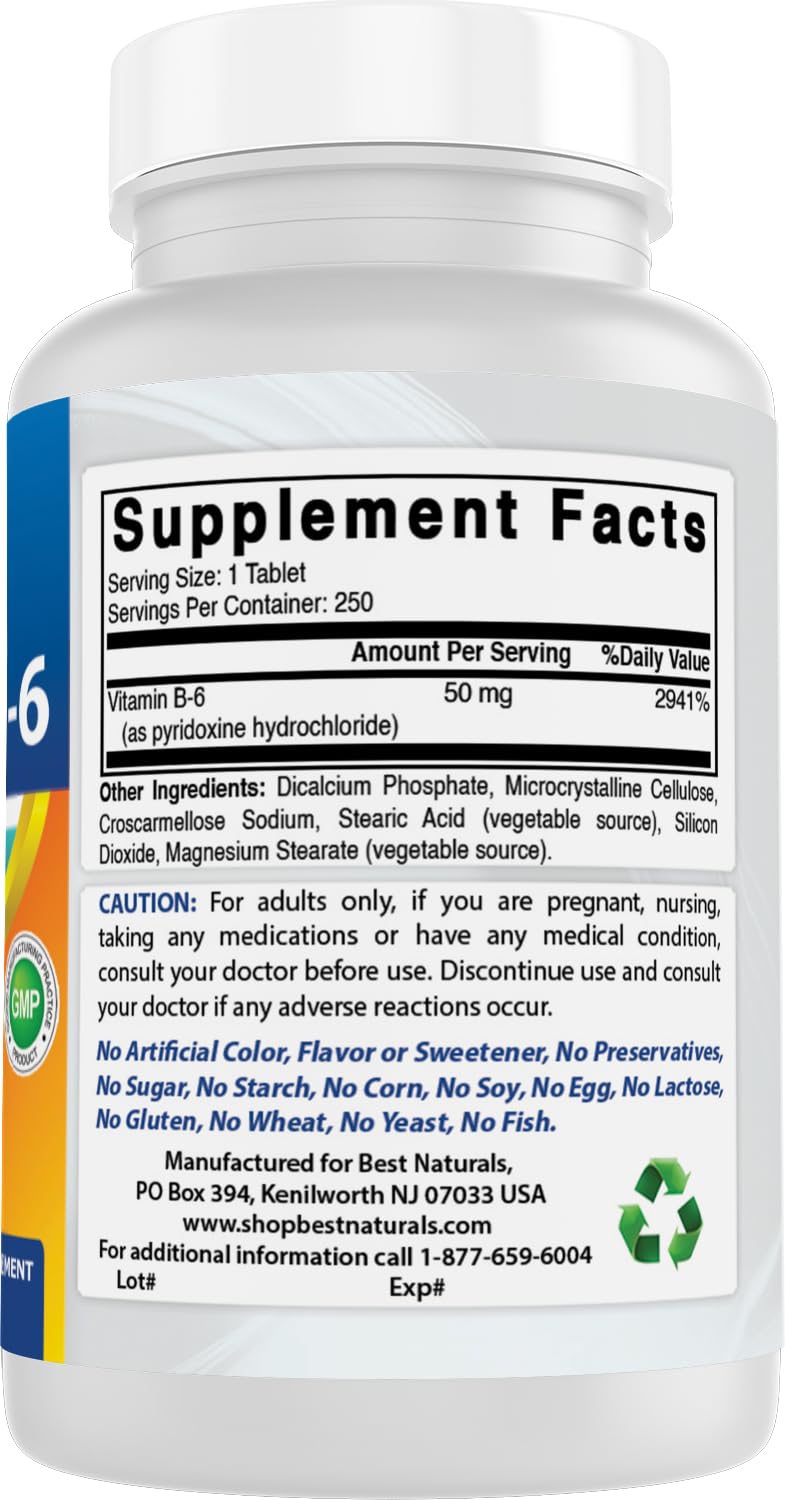 Best Naturals Vitamina B6 50 mg, porción diaria fácil de incorporar