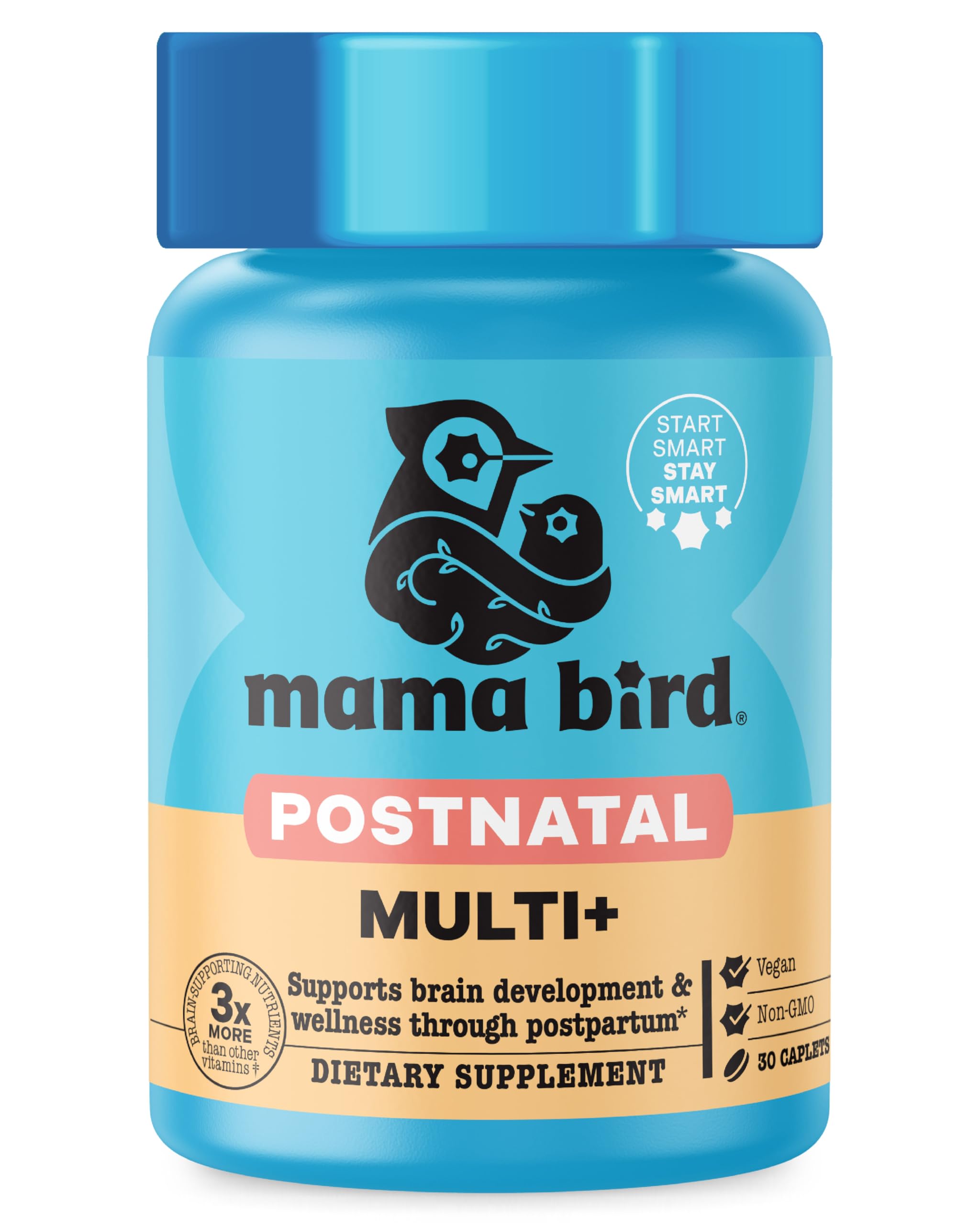 Best Nest Wellness Mama Bird Postnatal Multi: botella con 30 cápsulas para uso diario.
