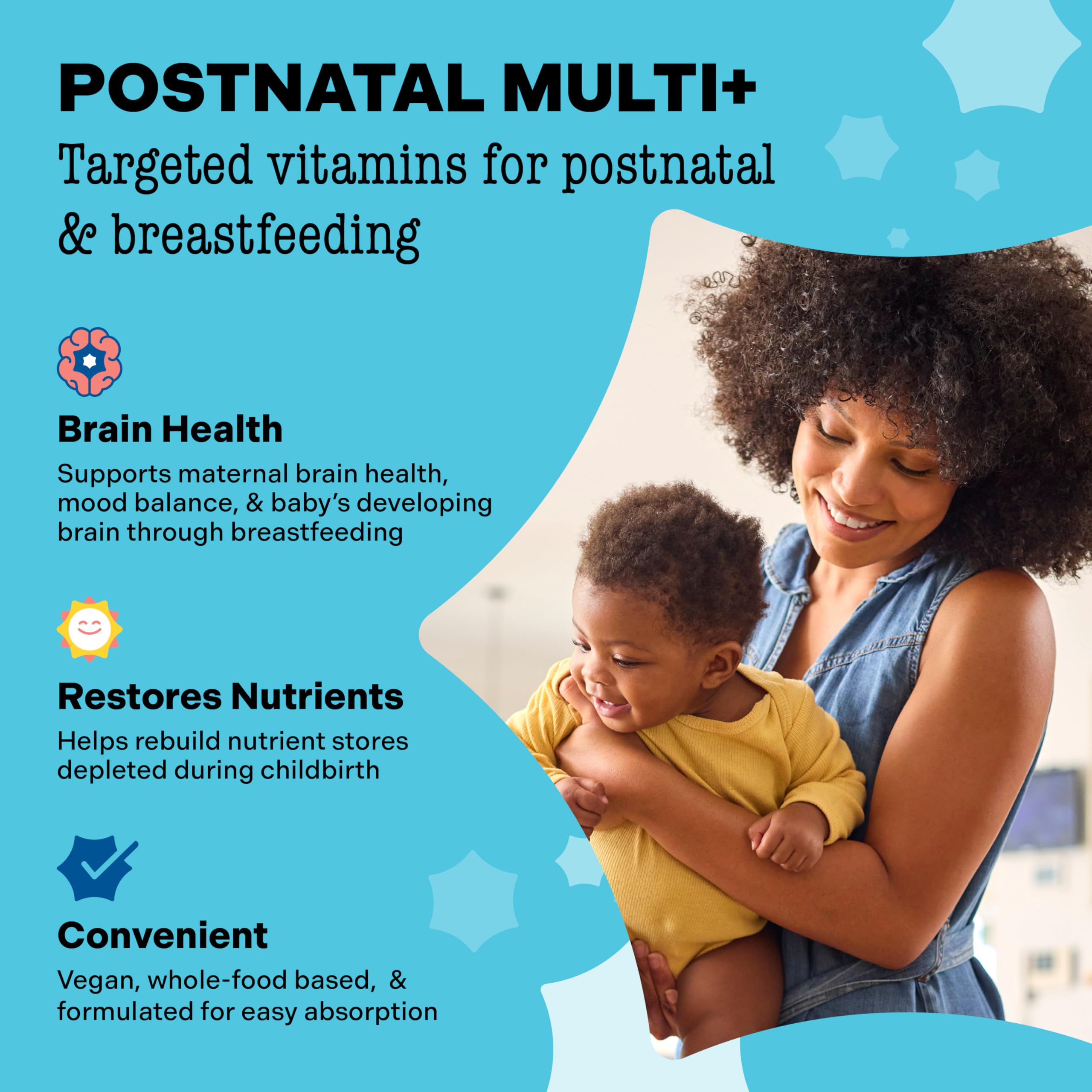 Best Nest Wellness Mama Bird Postnatal Multi: etiqueta que resalta apoyo a la energía diaria.