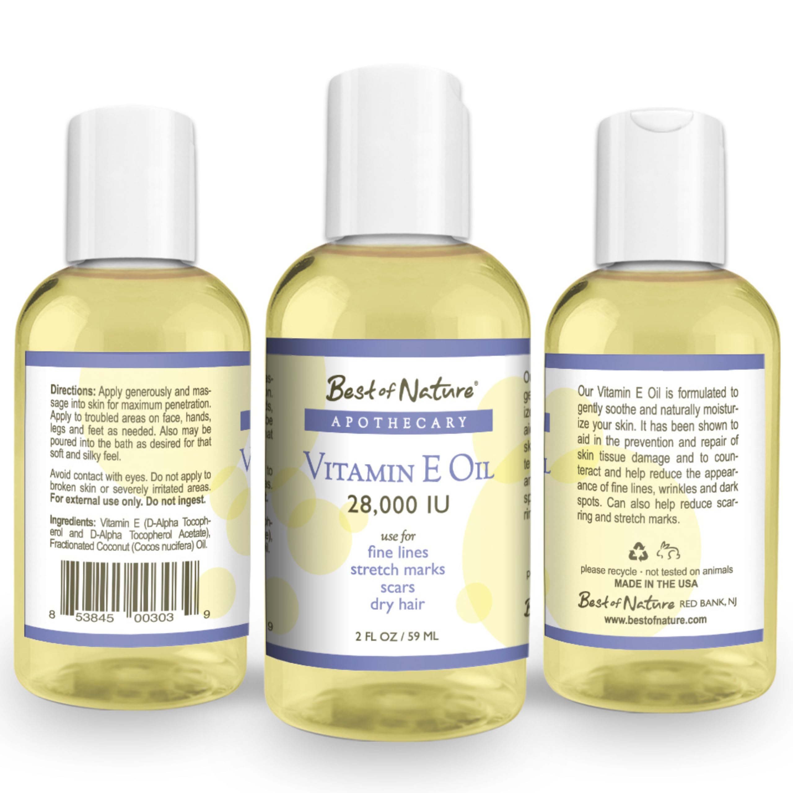 Best of Nature Vitamina E, uso diario en piel para hidratación constante.