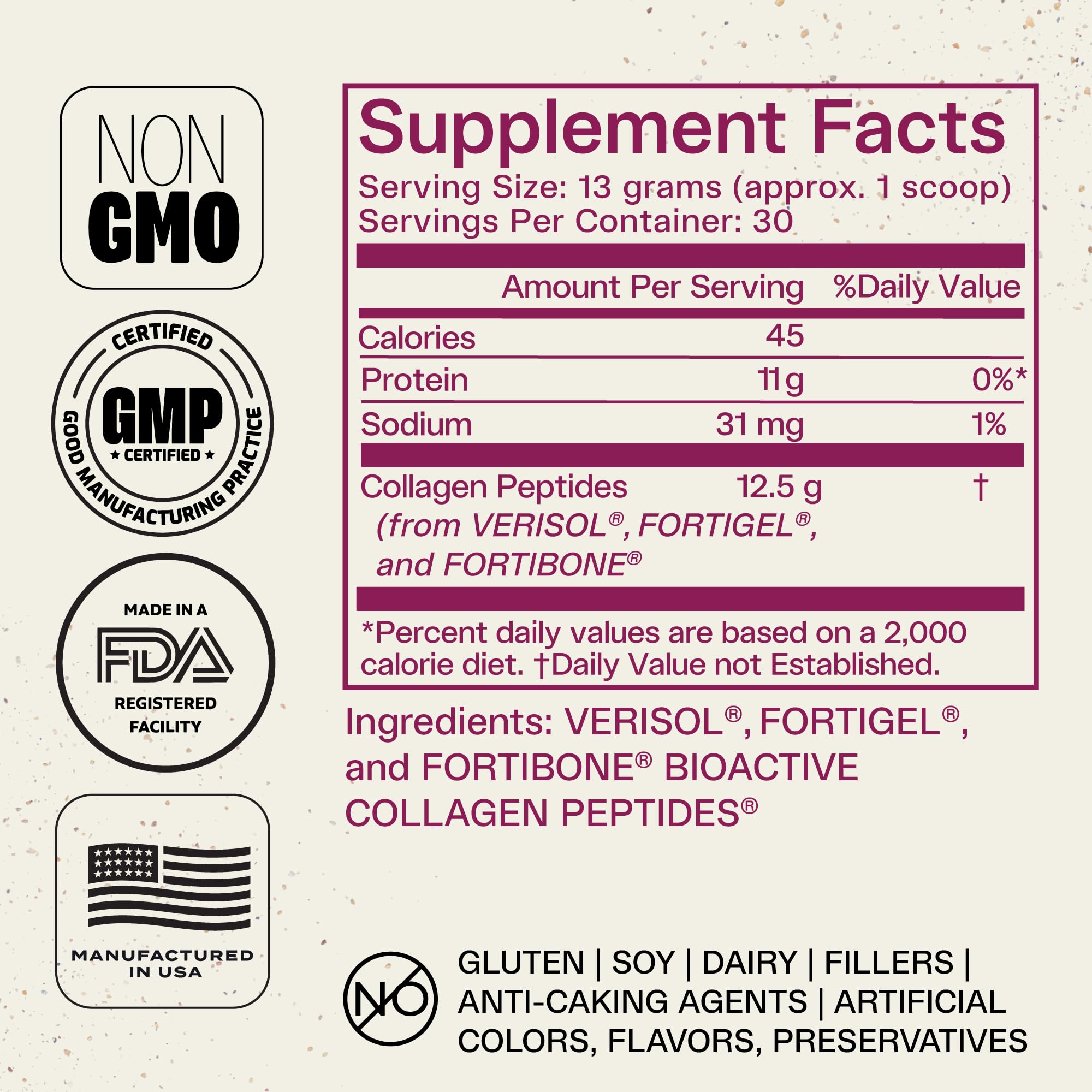 Fortibone de BEST Supplements, etiqueta con beneficios y modo de uso.