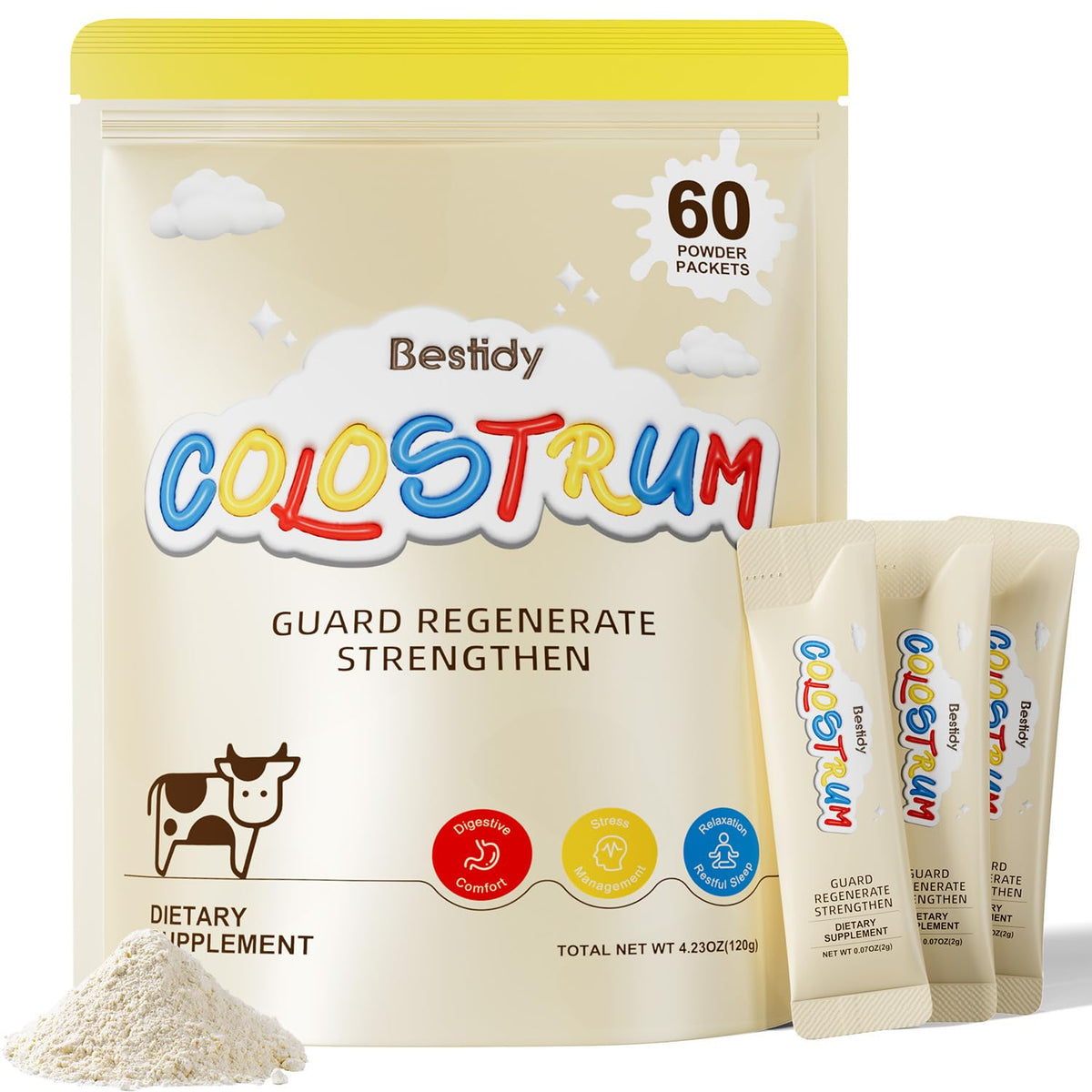 Bestidy Calostro en polvo, empaque práctico para consumo diario