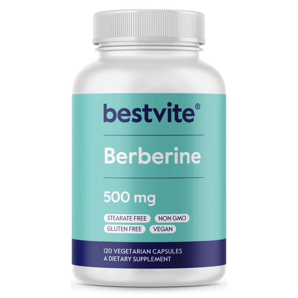 BESTVITE Berberina 500 mg cápsulas en botella, posible apoyo a la salud general