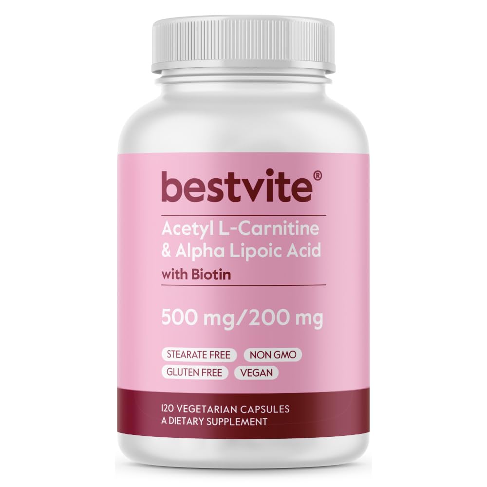 Bestvite acetil L-carnitina 500mg en botella de cápsulas para energía celular
