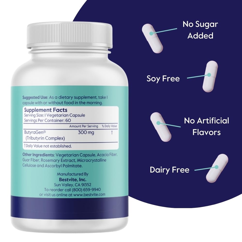 BESTVITE ButyraBoost ingredientes clave para la salud intestinal.