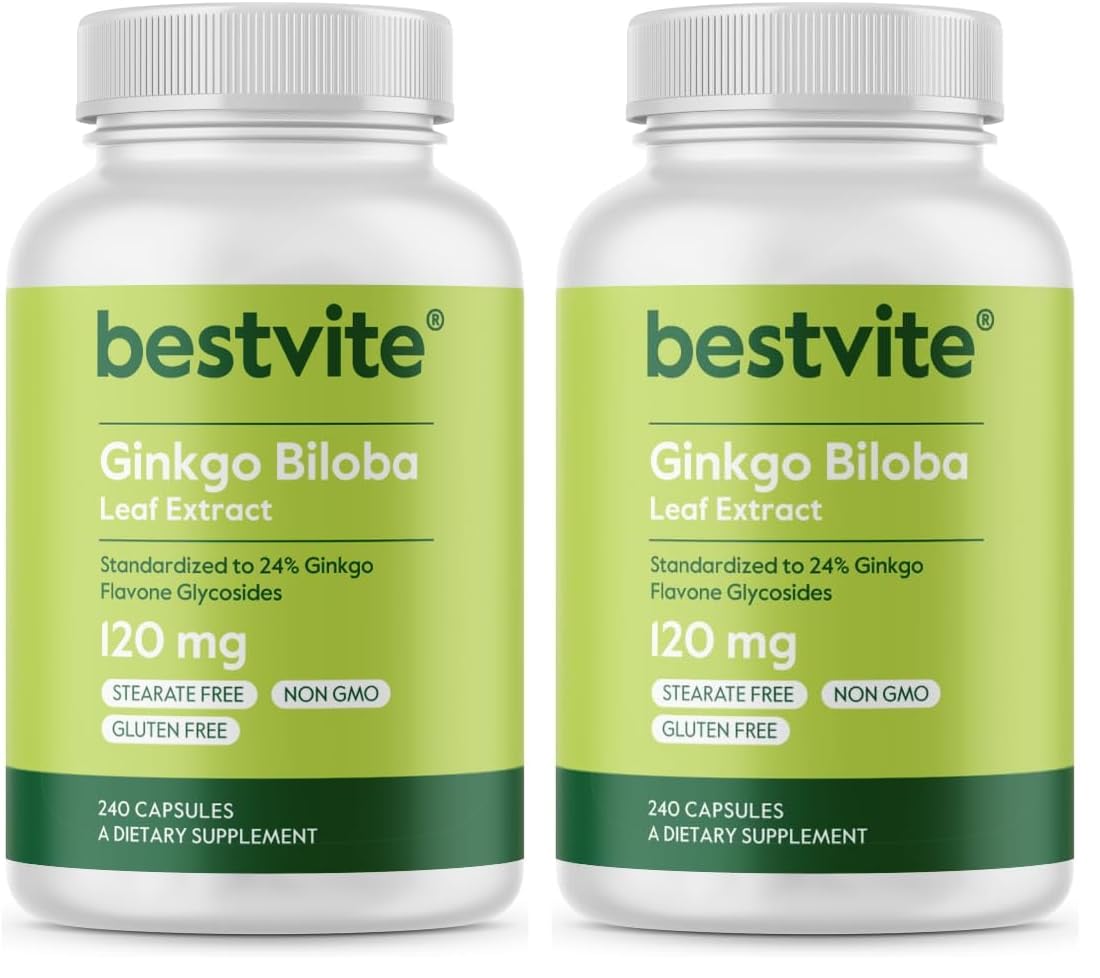Botella BESTVITE Ginkgo Biloba con cápsulas para apoyar memoria y concentración.