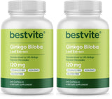 Botella BESTVITE Ginkgo Biloba con cápsulas para apoyar memoria y concentración.