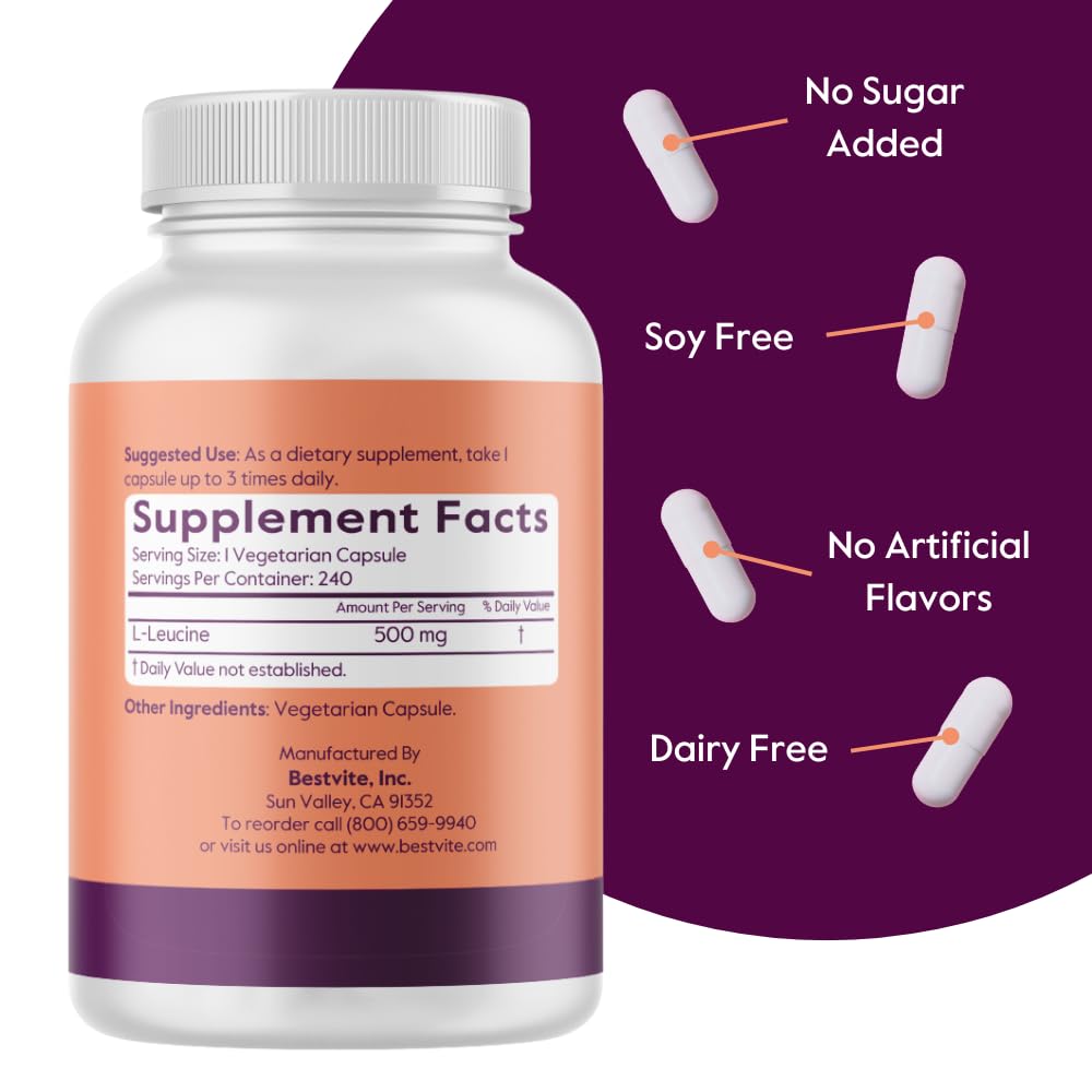 Leucina 500 mg en cápsulas para apoyar masa muscular magra
