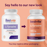 Bestvite Tirosina 500 mg: embalaje que transmite calidad y seguridad del producto.