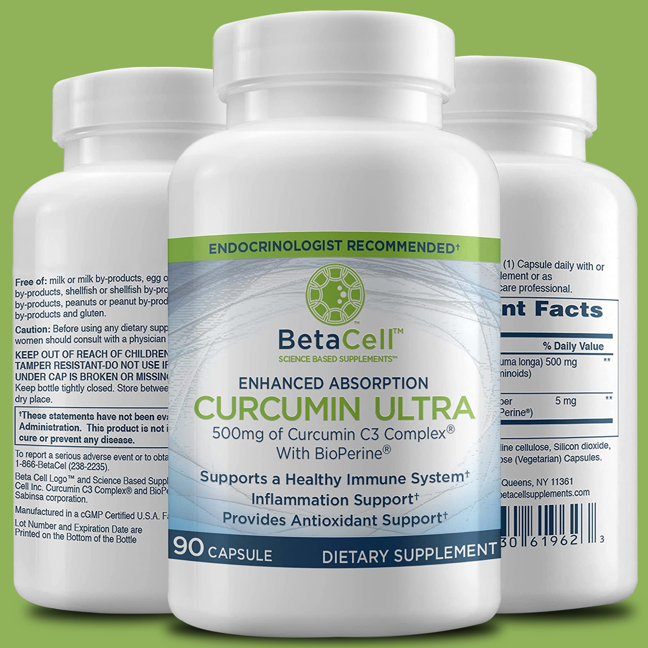 Betacell Curcuma con Pimienta Negra en bote de cápsulas para absorción