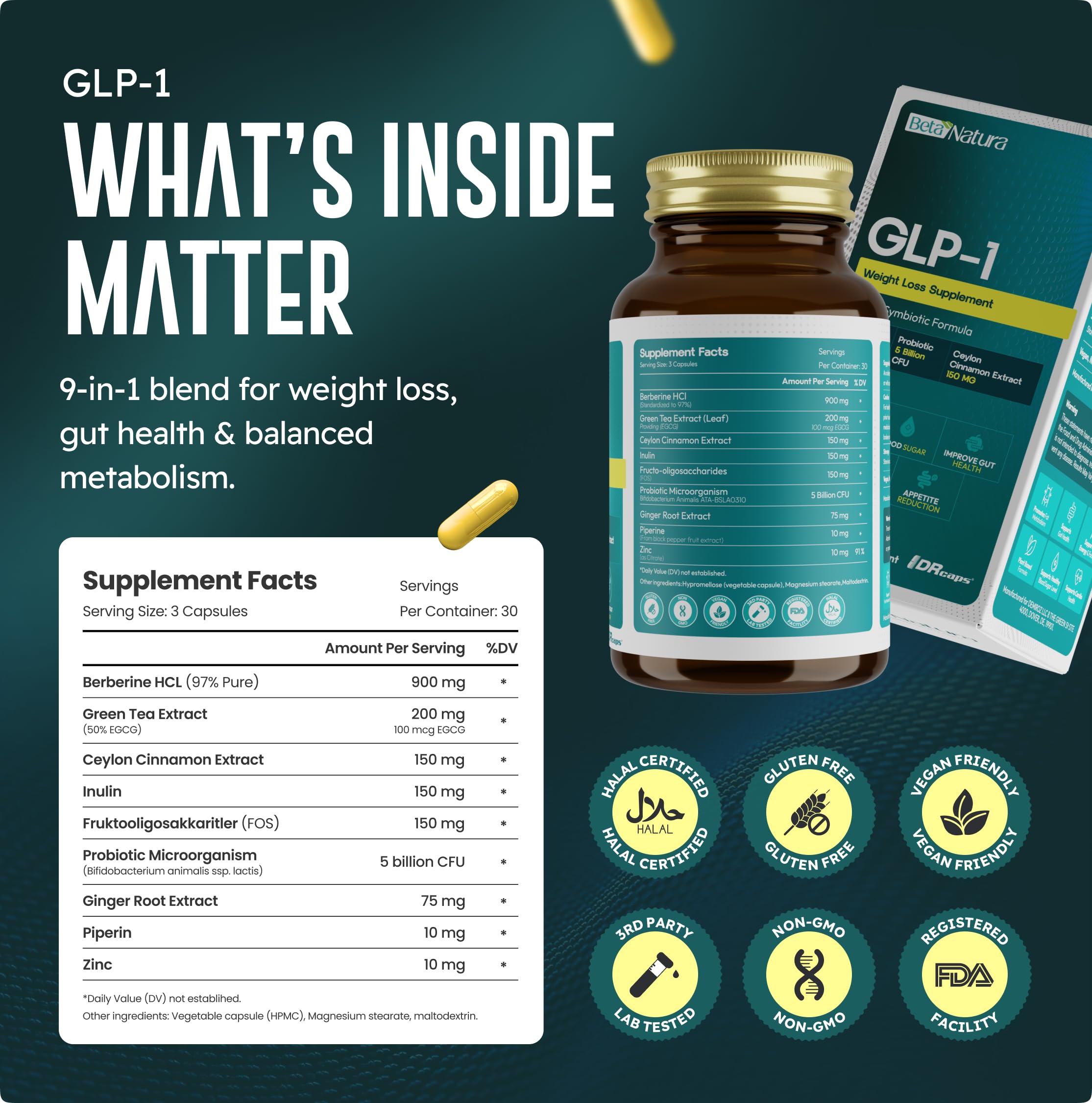 BetaNatura GLP-1 Activate, extracto de té verde para soporte antioxidante