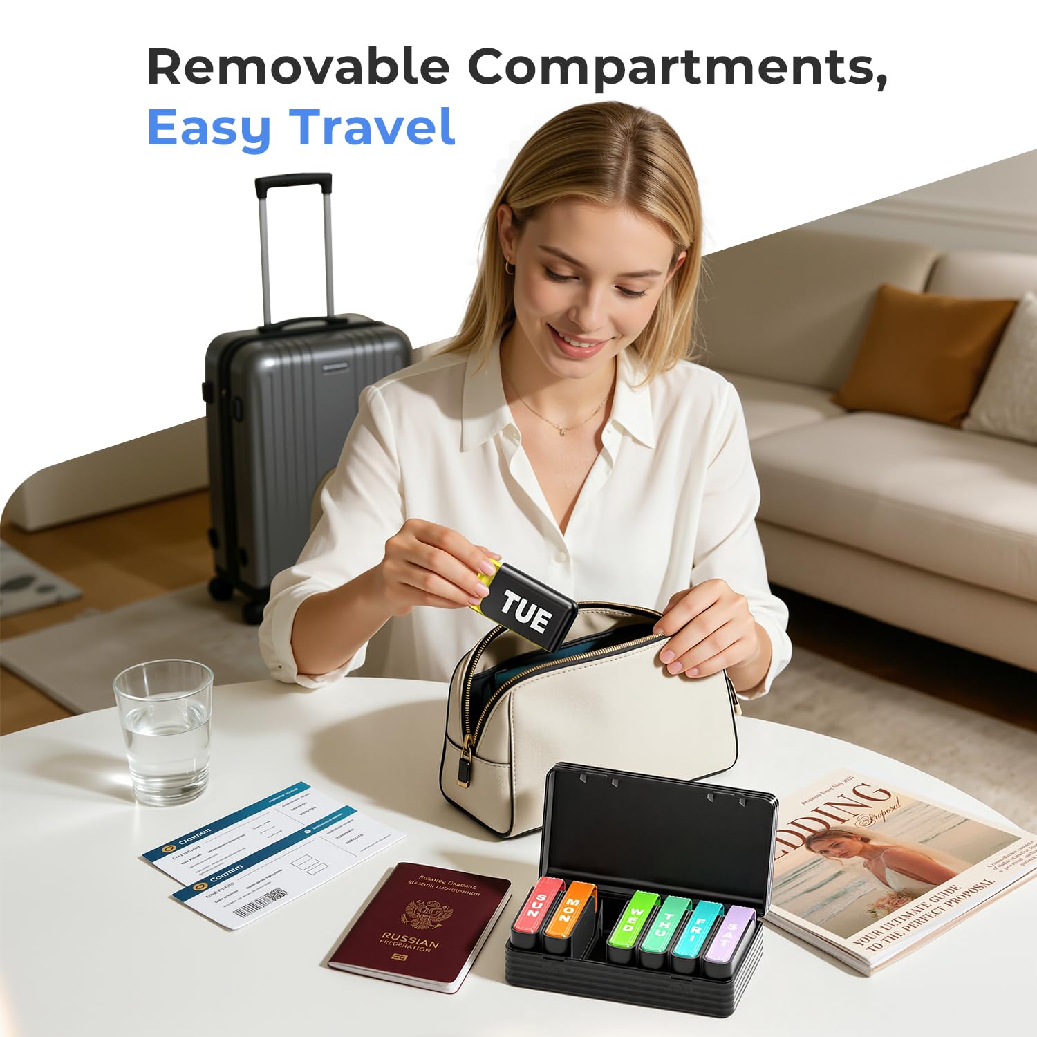 Betife organizador-pastillas-diseño-compacto-negro-portatil cabe en bolso para uso rápido.