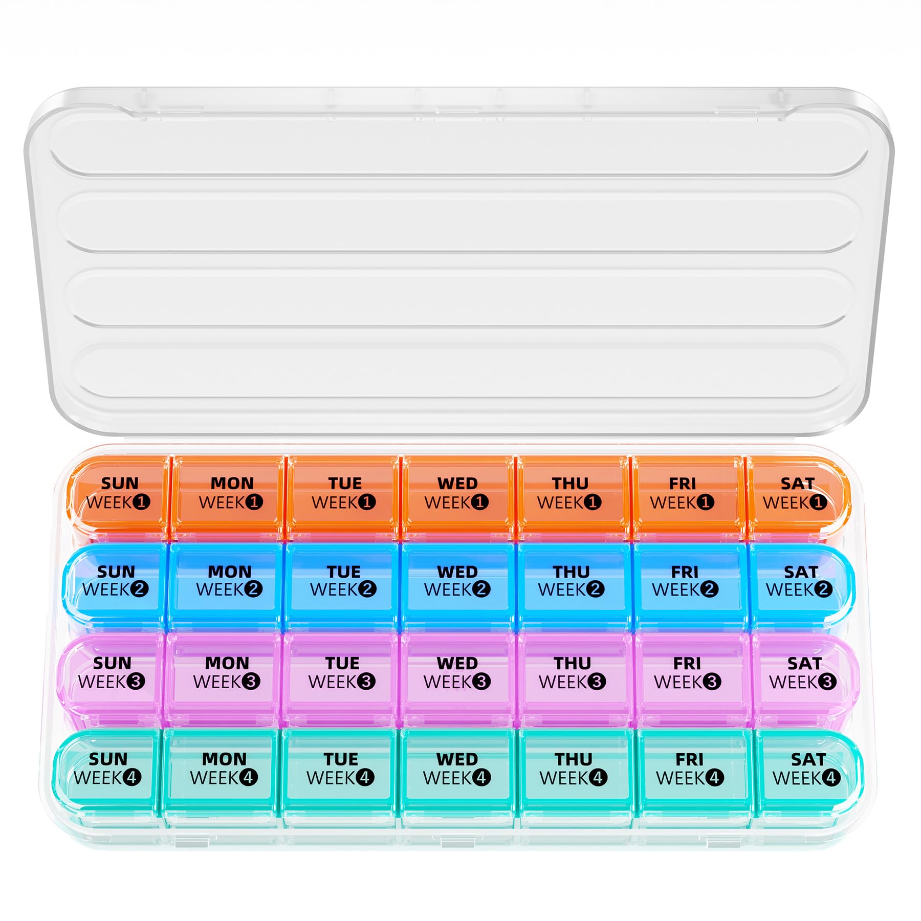 Betife organizador-pastillas-mensual-una-dosis facilita la planificación de un mes sin recargas.