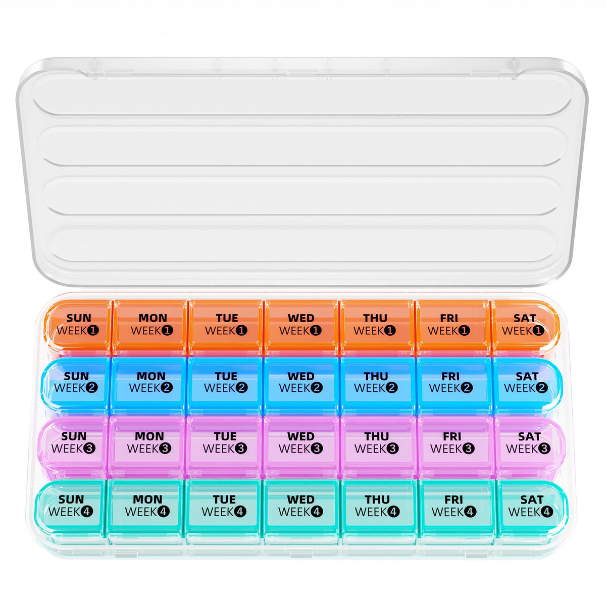 Betife organizador-pastillas-mensual-una-dosis facilita la planificación de un mes sin recargas.