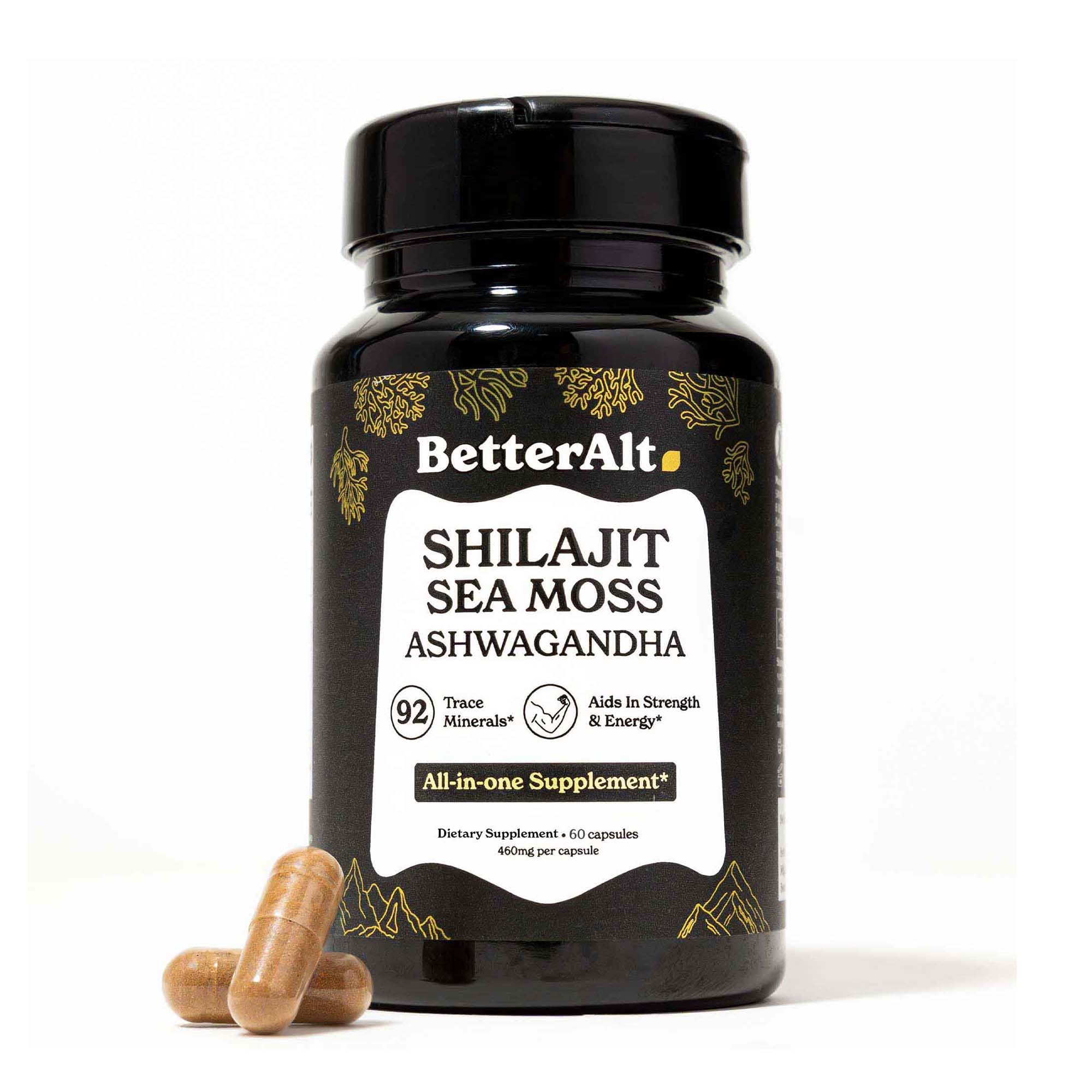 Better Alt 8800mg Shilajit cápsulas mostrando la fórmula concentrada para vitalidad diaria