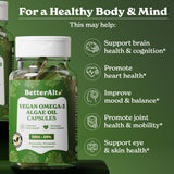 Etiqueta frontal de Better Alt Omega-3, origen vegetal y DHA/EPA destacados.