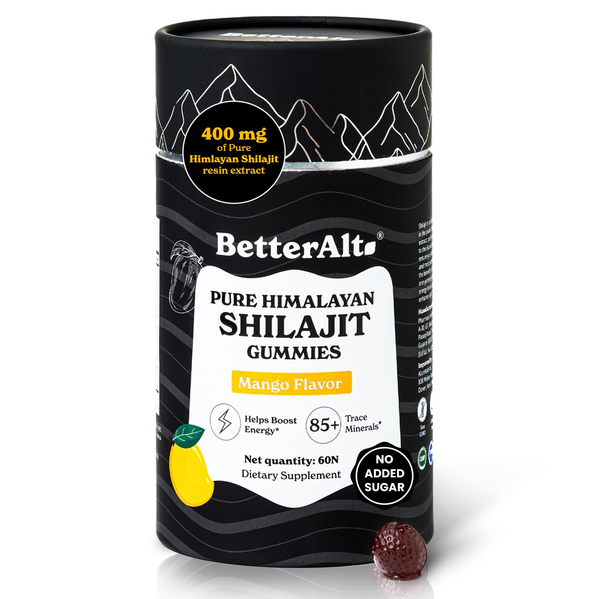 Better Alt gomitas shilajit mango pack, impulso suave de energía diaria.