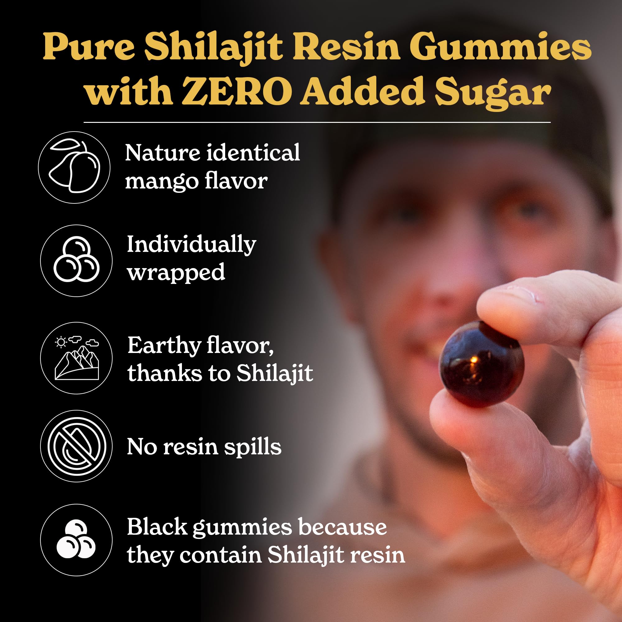 Better Alt gomitas shilajit mango textura suave para comer.