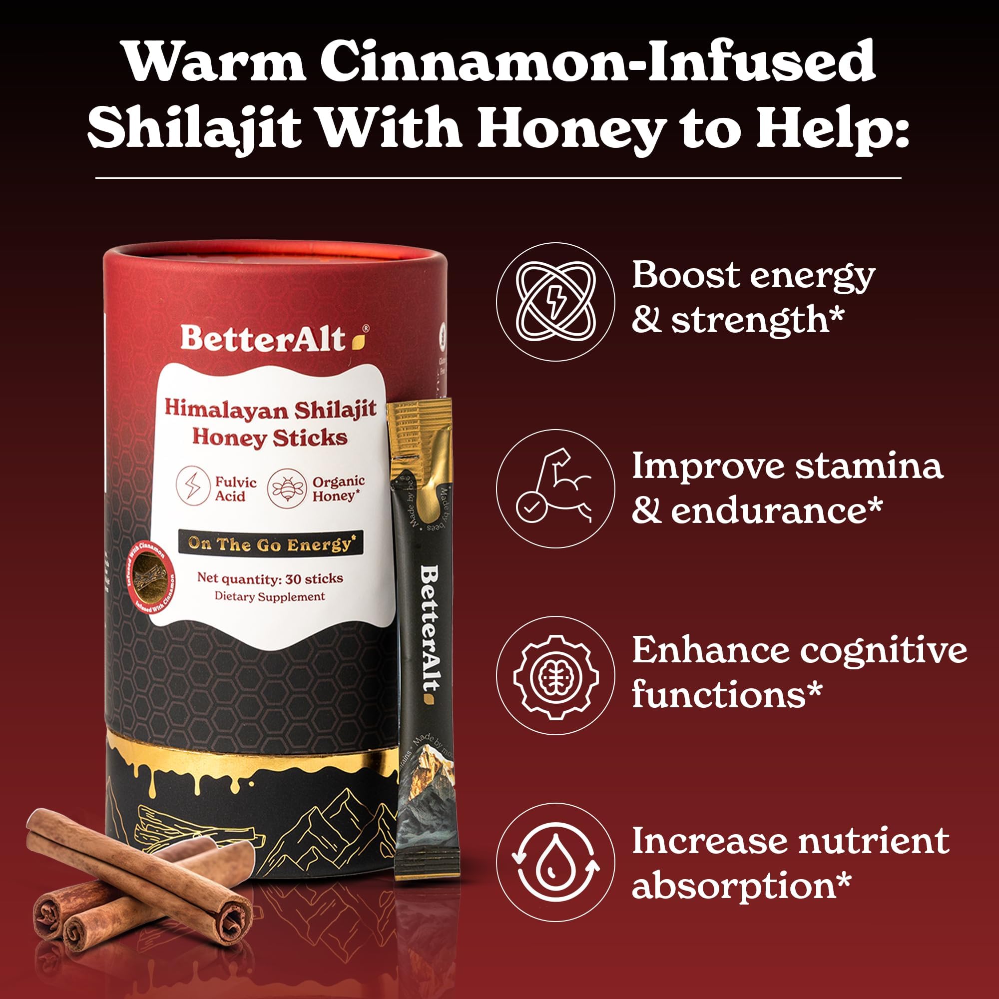 Better Alt Shilajit canela miel, textura suave para disfrutar a diario.