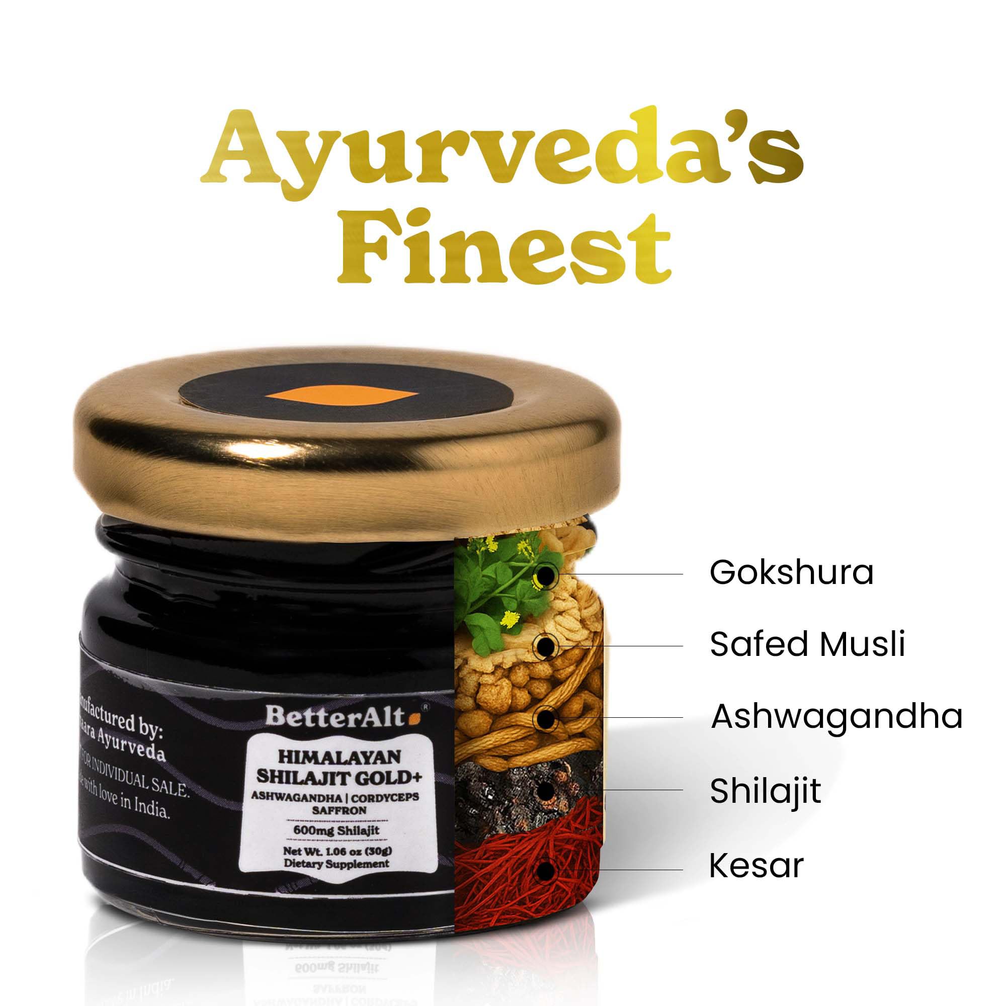 Better Alt Shilajit Gold con Ashwagandha para resistencia diaria.