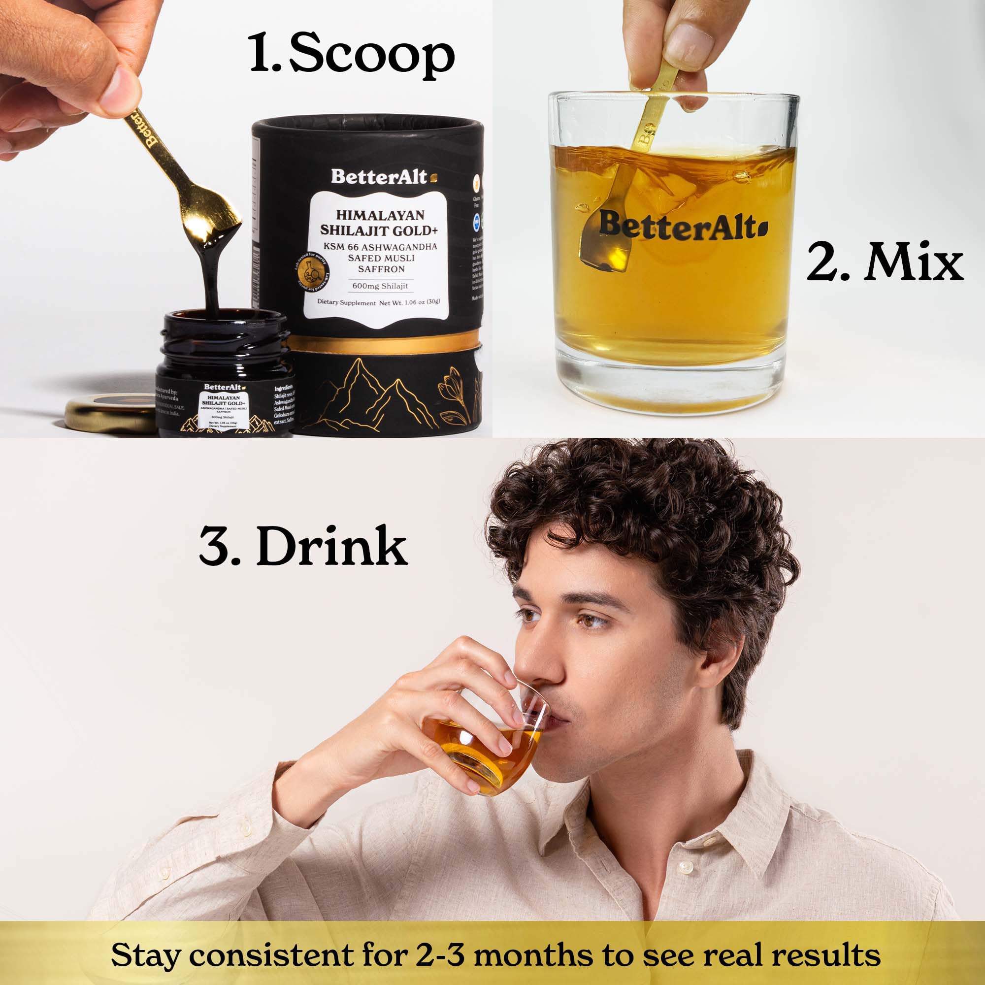 Better Alt Shilajit Gold presentación de 30 g para uso diario.